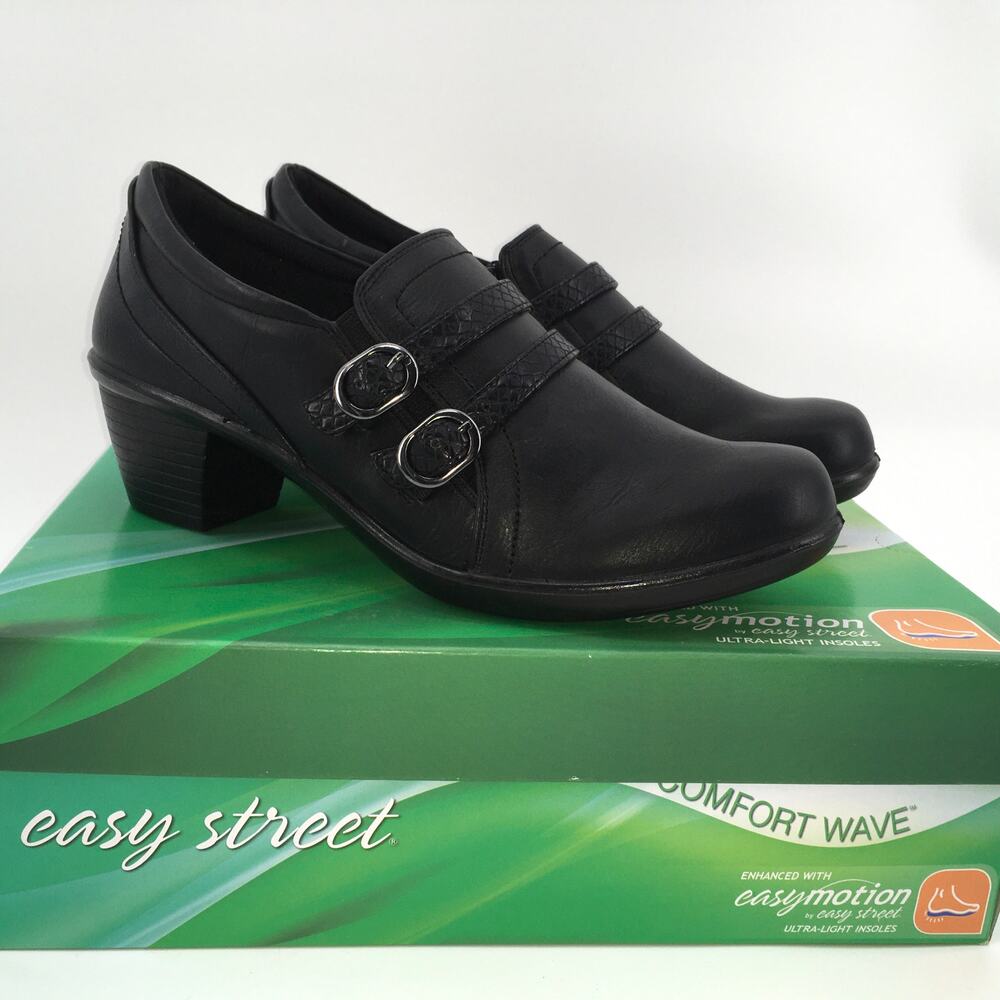 NIB Easy Street Stroll Black Ankle Bootie Women's 9 M Buckle Heel Loafer Zip